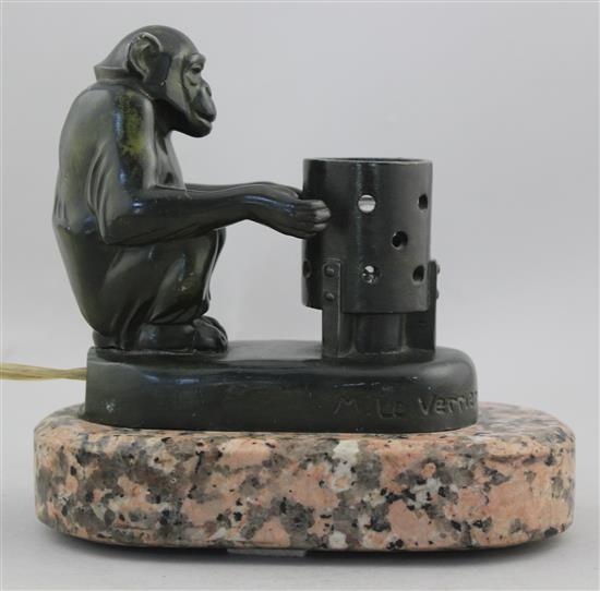 A Max Le Verrier monkey table lamp, 6.5in.